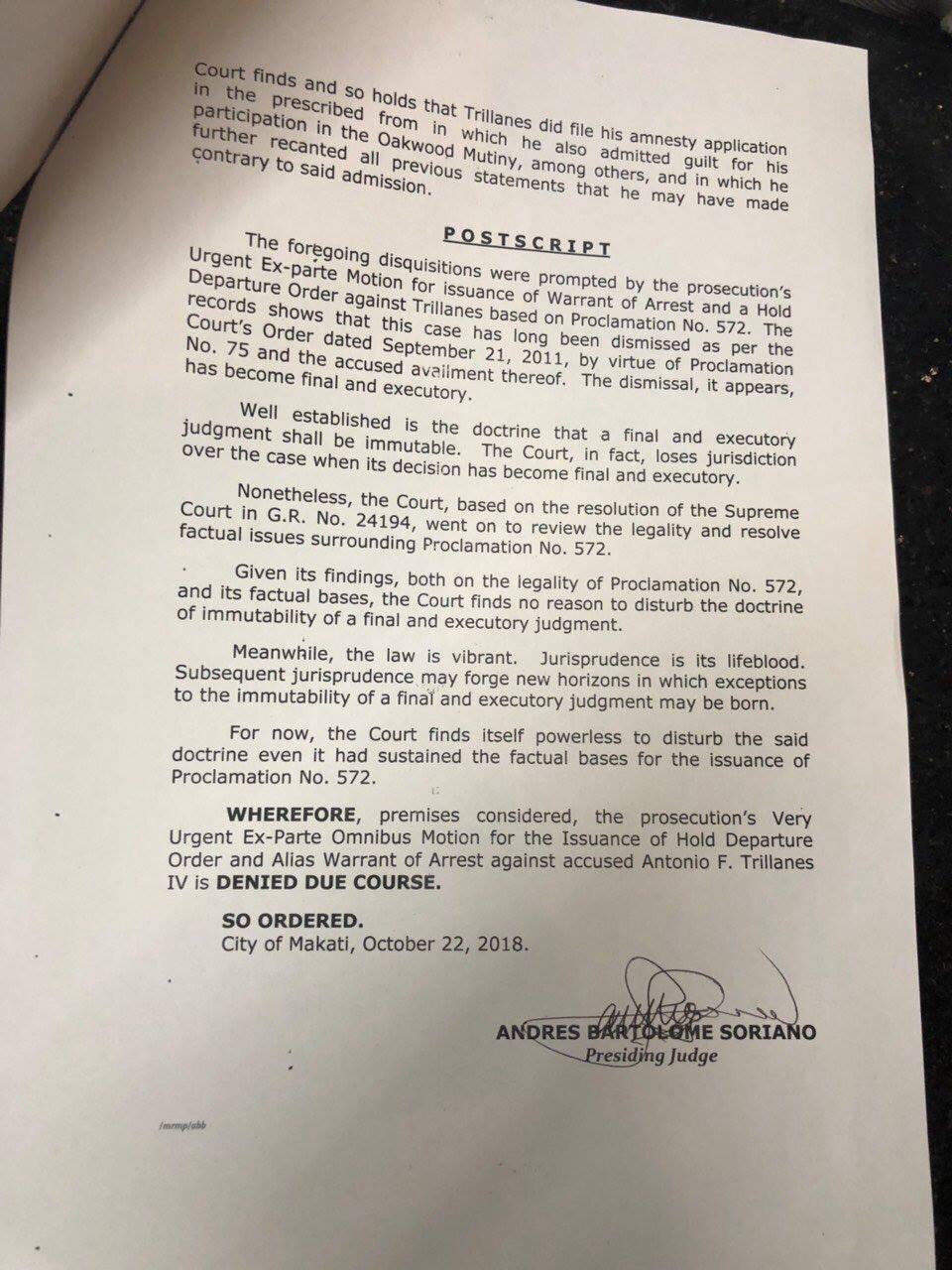 Philippine Star - LOOK: The dispositive portion of Judge Andres Soriano ...