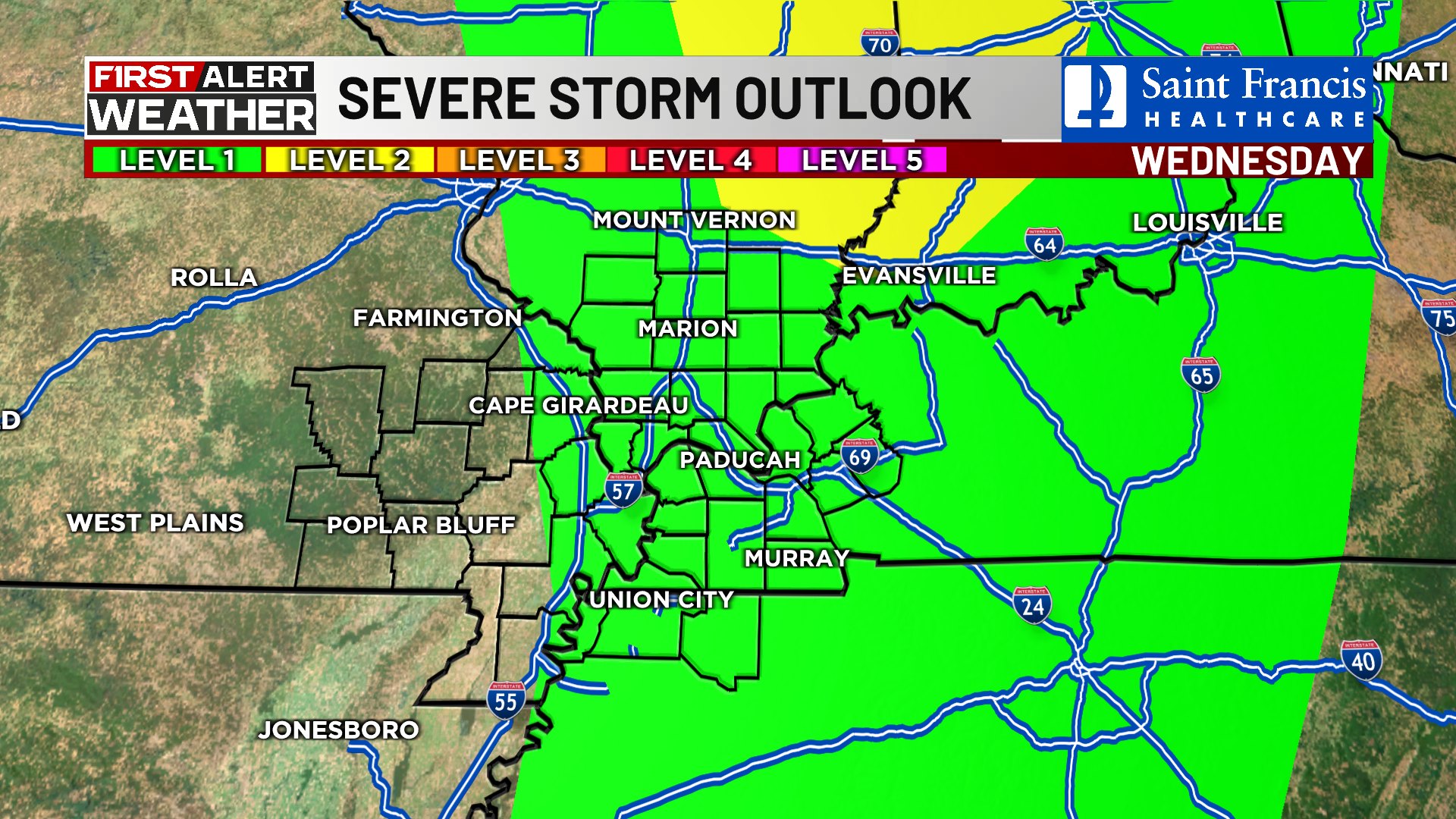 SPC outlook: Wednesday's severe thunderstorm risk.