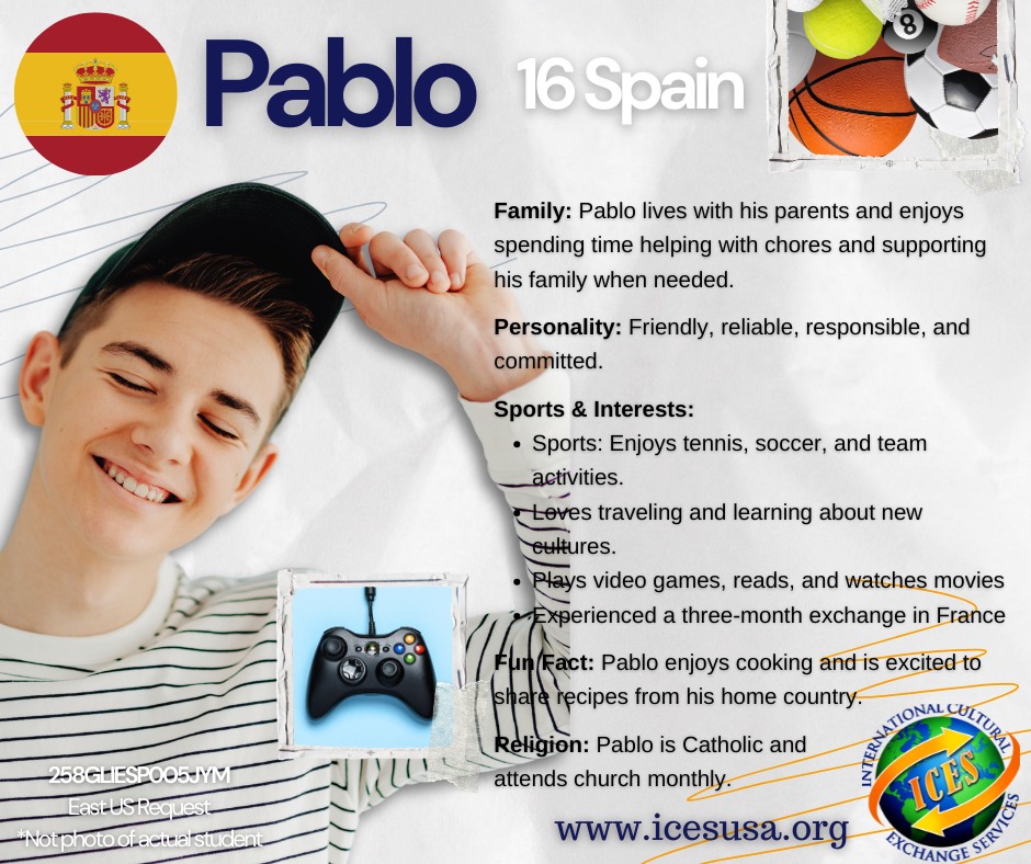 ICES - 🌟 Meet Pablo! 🇪🇸 This cheerful, kind, and adventurous 15-year ...