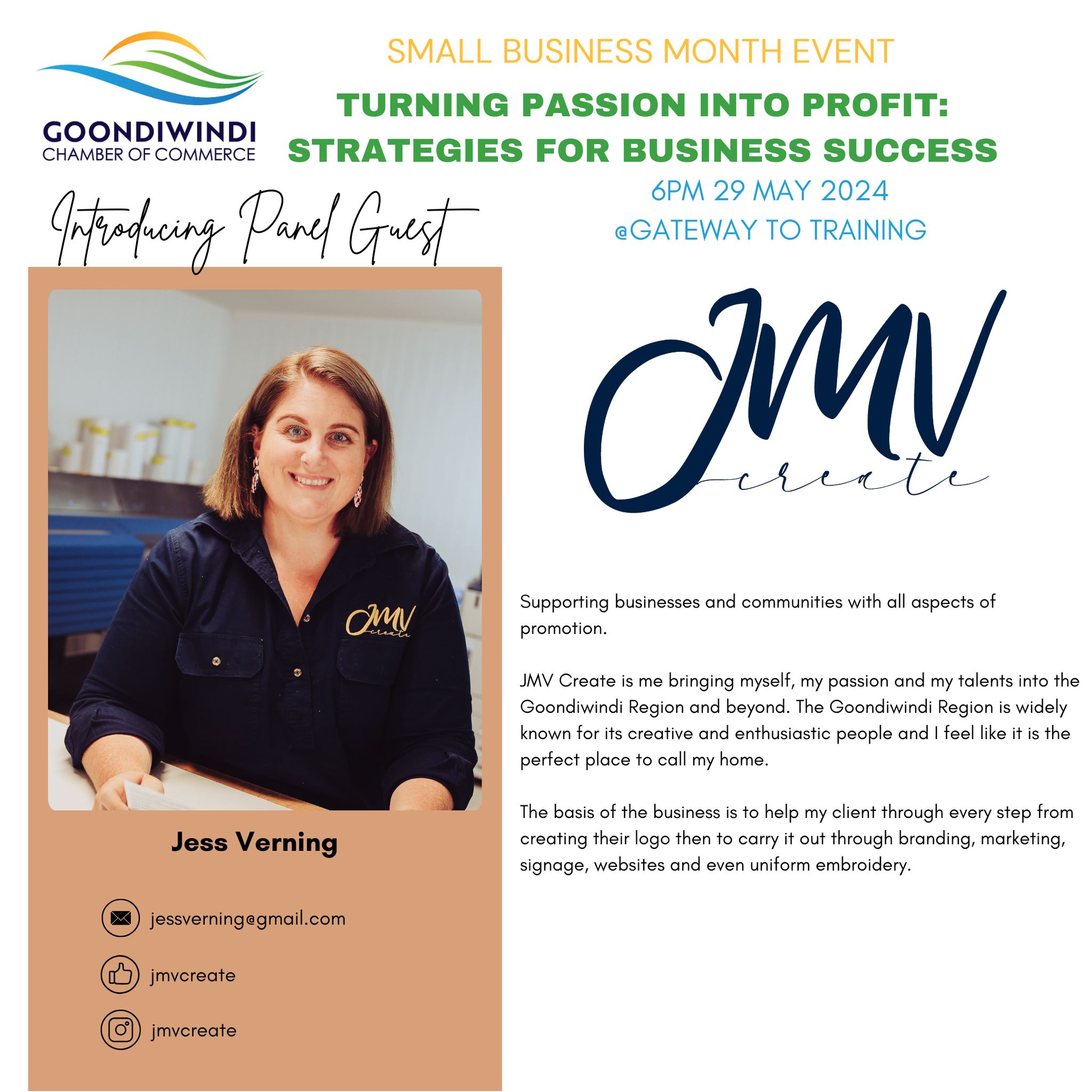 Goondiwindi - 🌟 Meet Our Panel Guest: Jess Verning of JMV Create ! 🌟 ...