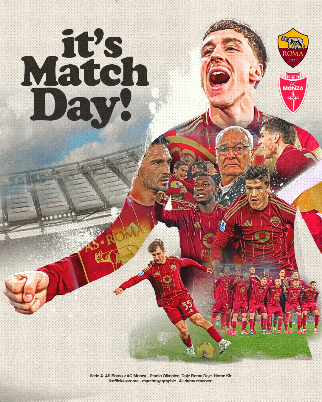 AS Roma - 🟨 MATCHDAY 🟥 ⏰ 20:45, #RomaMonza 🐺 FORZA ROMA!... | Facebook