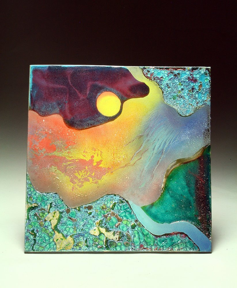 Raku - This unique raku landscape tile was hand built and then fired ...