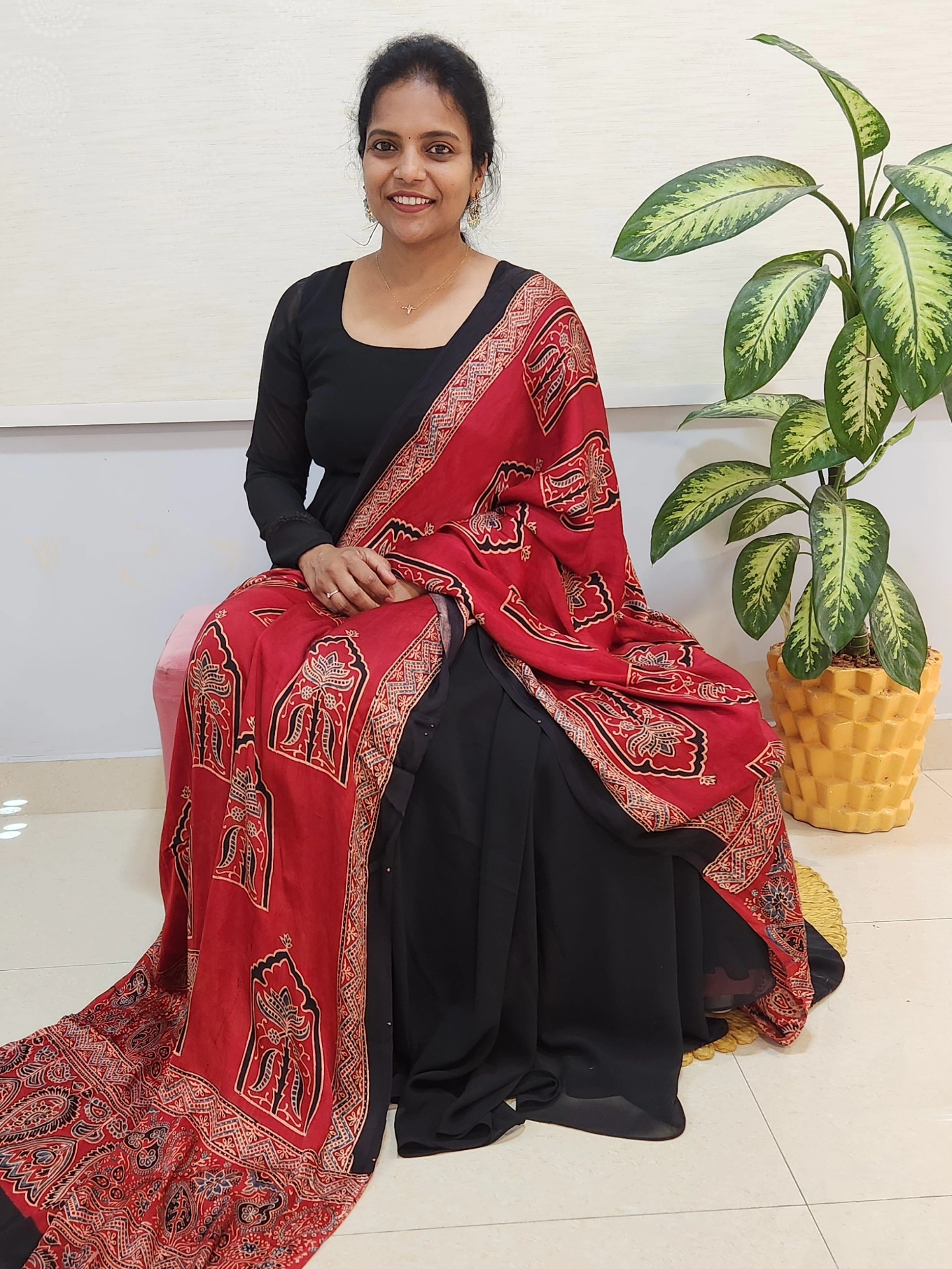 Ajrakh dupattas styled on a black long frock— effortless, earthy, and elegant ✨