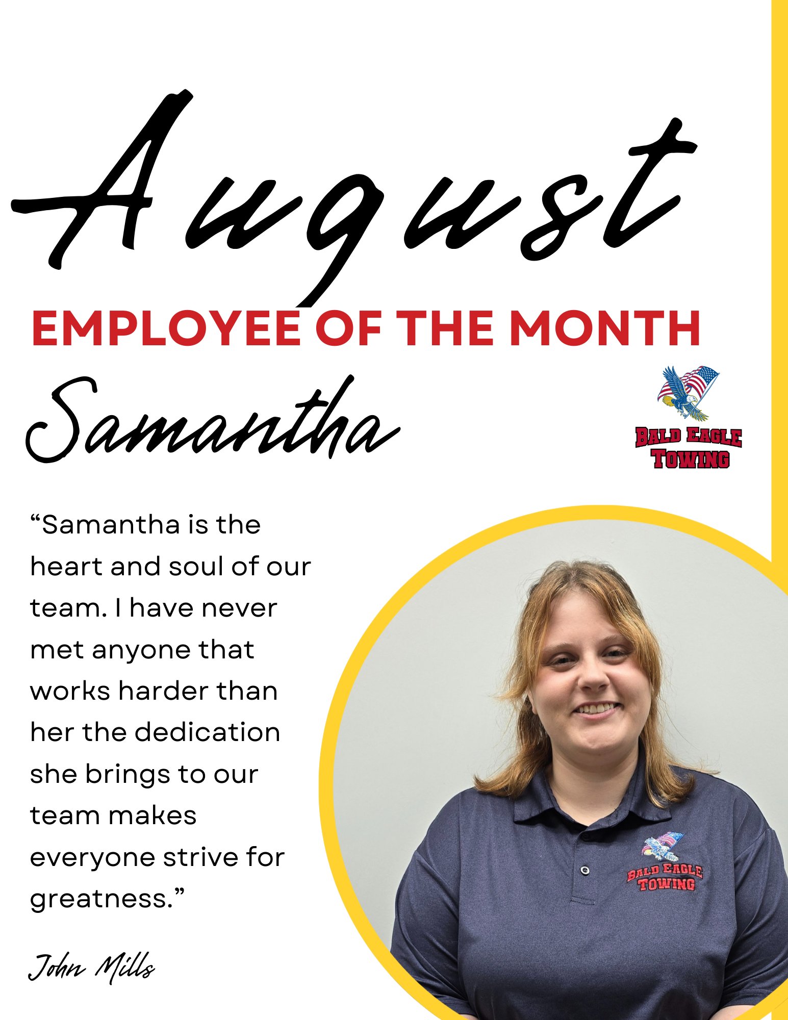 Bald - 🦅 Congratulations to our August Employee of the Month, Samantha ...