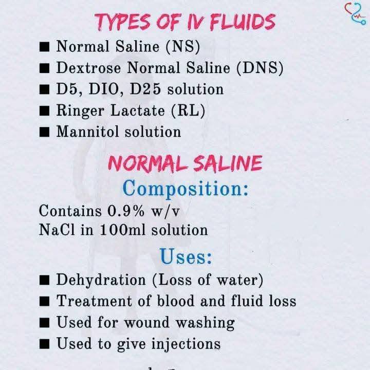 Pharmacology | Tyoes of IV fluids | Facebook