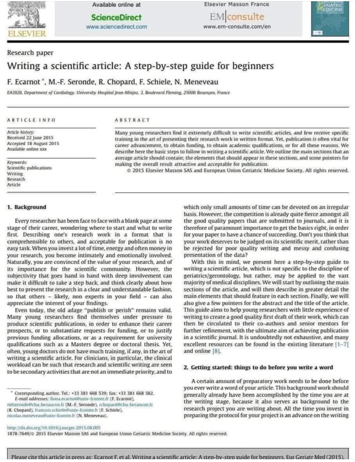 Research - Writing a scientific article: A step by step guide for ...