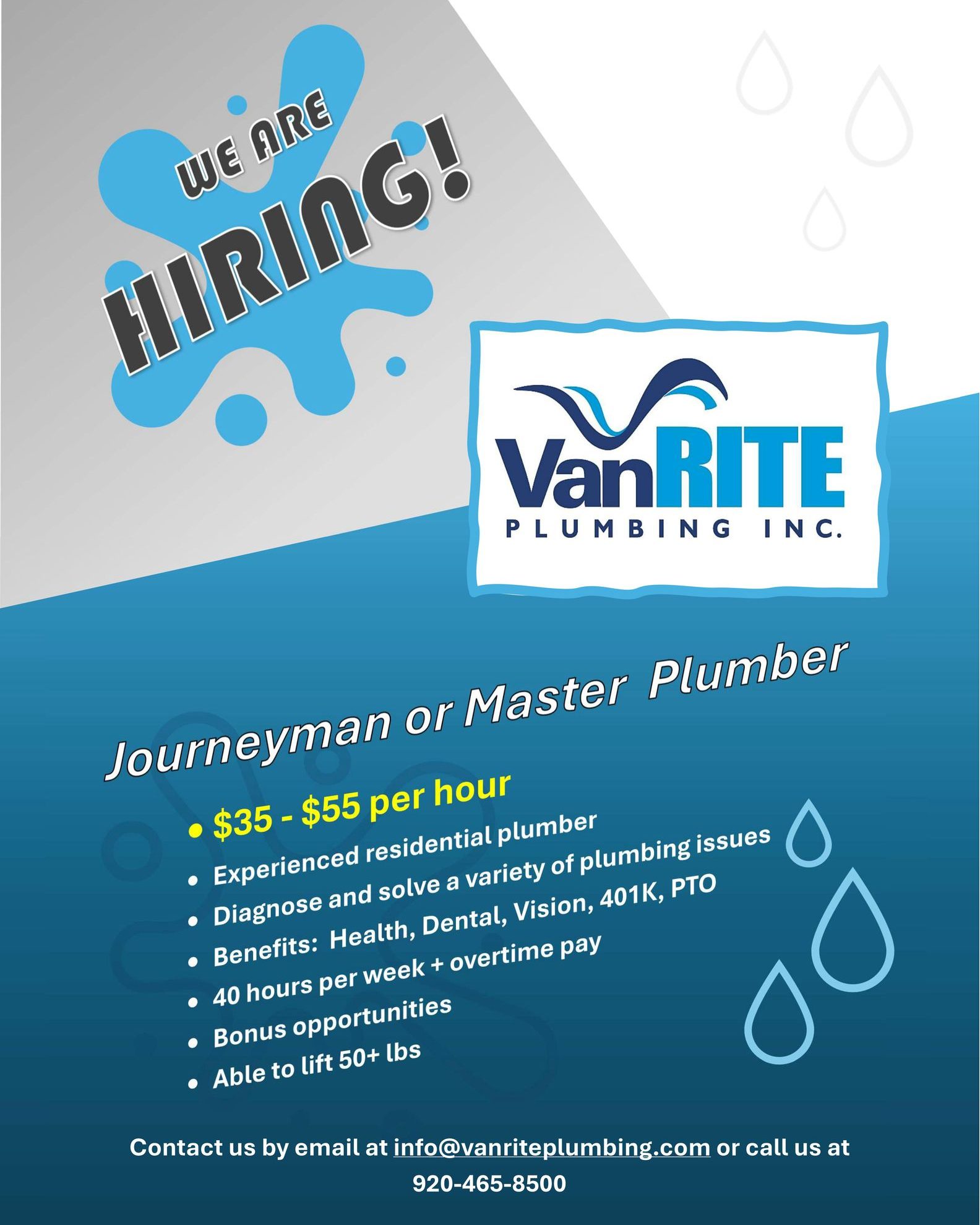 Van - 📣📣📣 NOW HIRING!!! 📣📣📣 JOURNEYMAN OR MASTER PLUMBER 💲35 -💲55