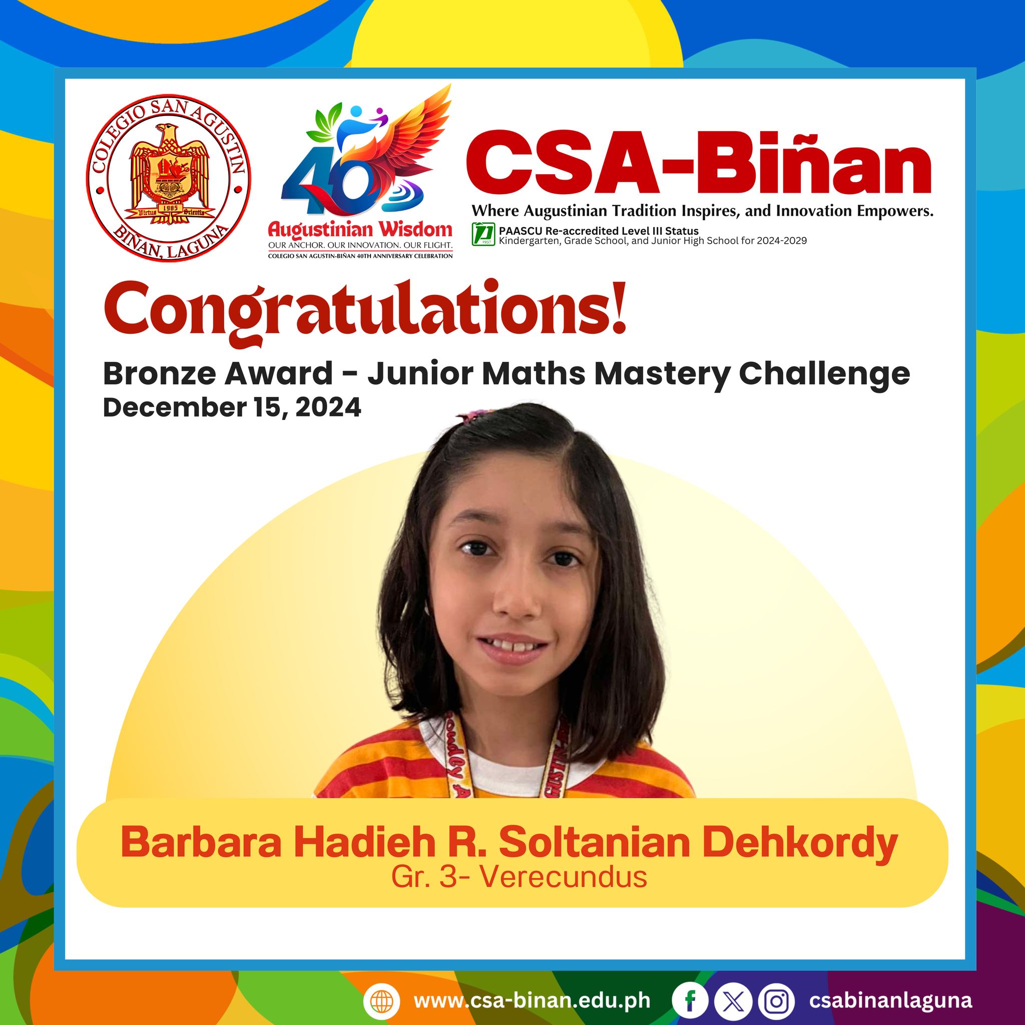 🏆 Congratulations to Barbara Hadieh R. Soltanian Dehkordy (Grade
