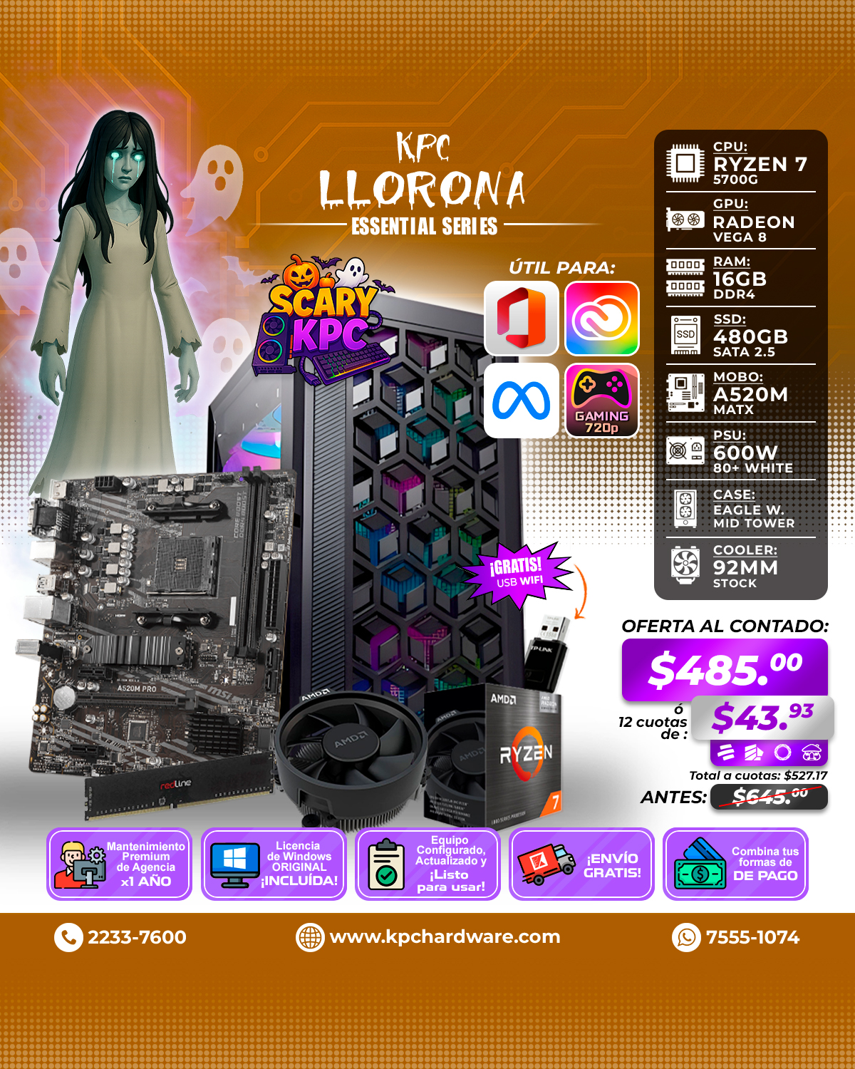 KPC - 😭MICROPROCESADOR: AMD Ryzen 7 5700G - 3.8 GHz - 8 núcleos 😭PLACA ...
