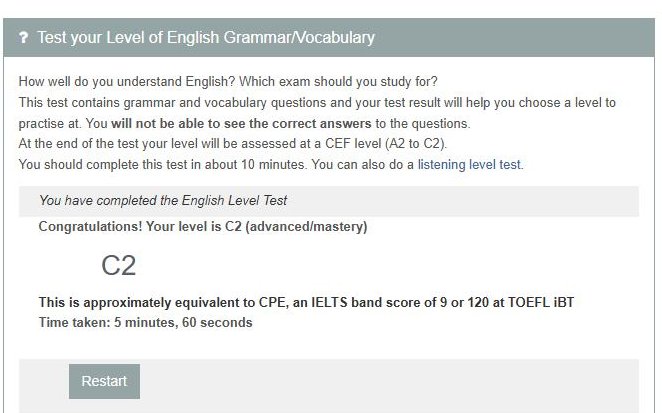 English - Exciting news! I've achieved a C2 level in my English test ...