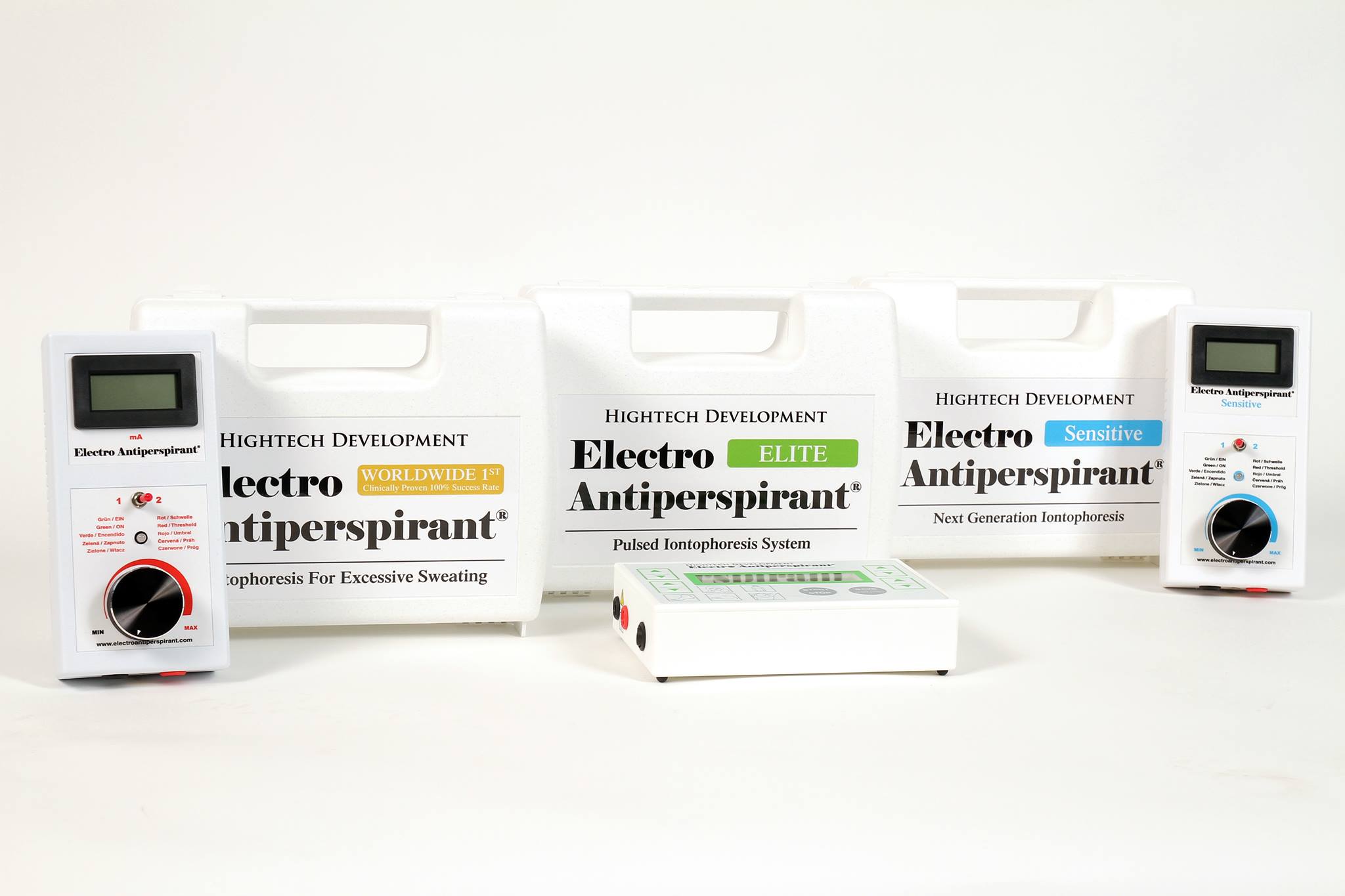 Electro - Zleva klasický Electro Antiperspirant, pulzní Electro 