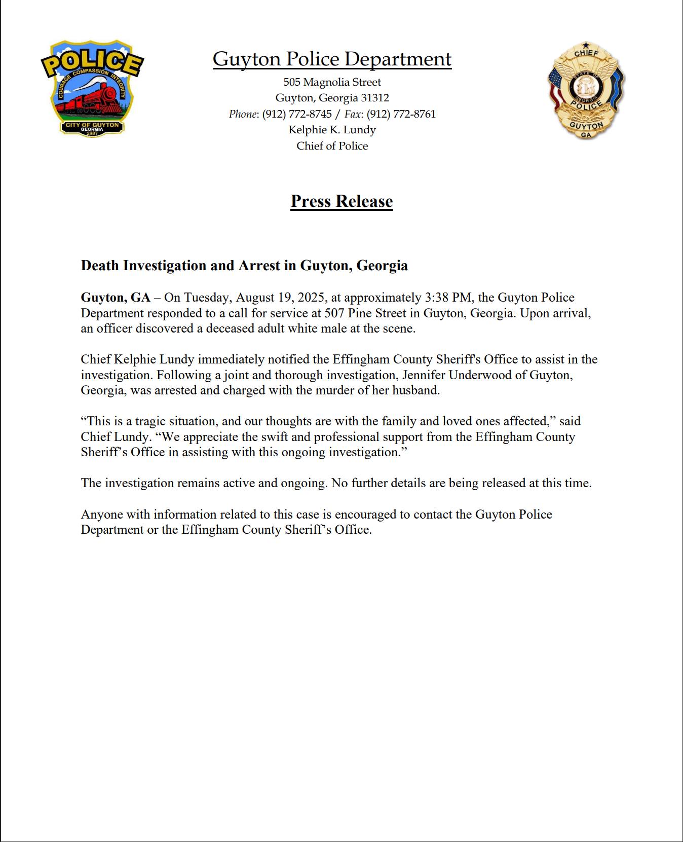 City - The City of Guyton's official press release regarding this ...