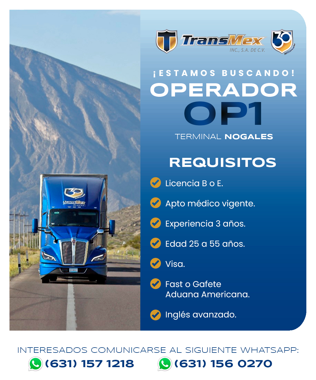 Transmex_Oficial - 🚨 VACANTE 🚨 La terminal de Nogales requiere de OP1s ...