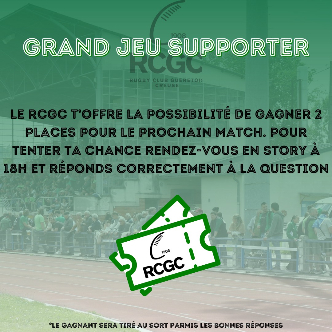 Rugby Club Guéretois Creuse - 💚🖤 𝙂𝙍𝘼𝙉𝘿 𝙅𝙀𝙐 𝙎𝙐𝙋𝙋𝙊𝙍𝙏𝙀𝙍 💚🖤 Pour les deux ...