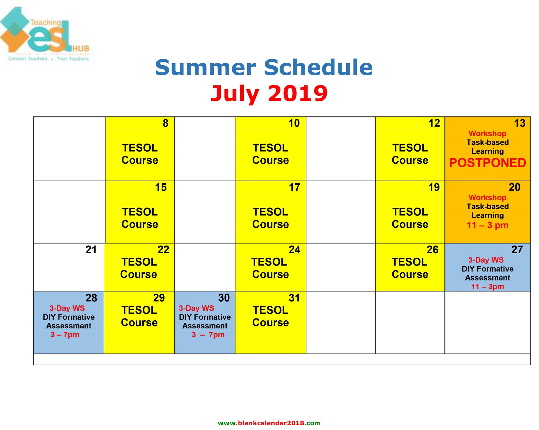SUMMER SCHEDULE This is a gentle... - Teaching ESL HUB | Facebook