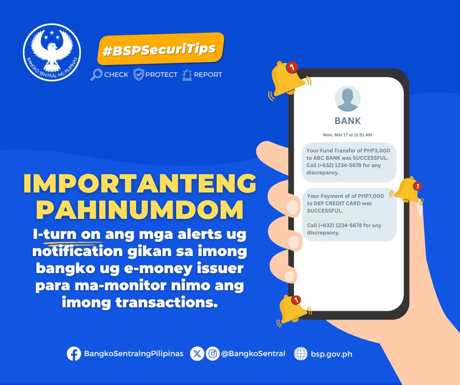 Bangko - #BSPSecuriTips: PABILING MAALAMON! 🔔 I-turn on ang mga alerts ...