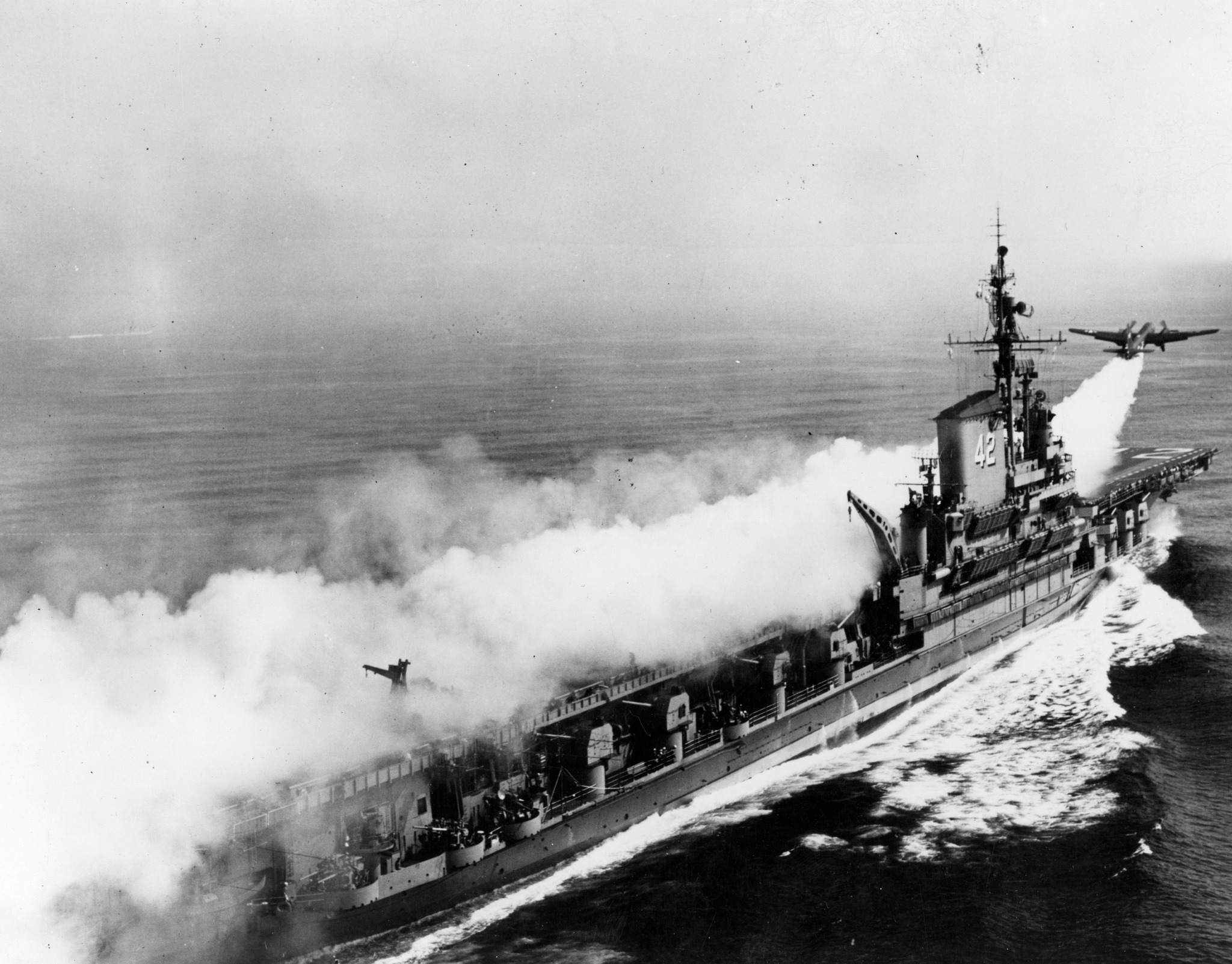 A P2V-3C Neptune assigned to VC-5 makes a JATO from USS Franklin D