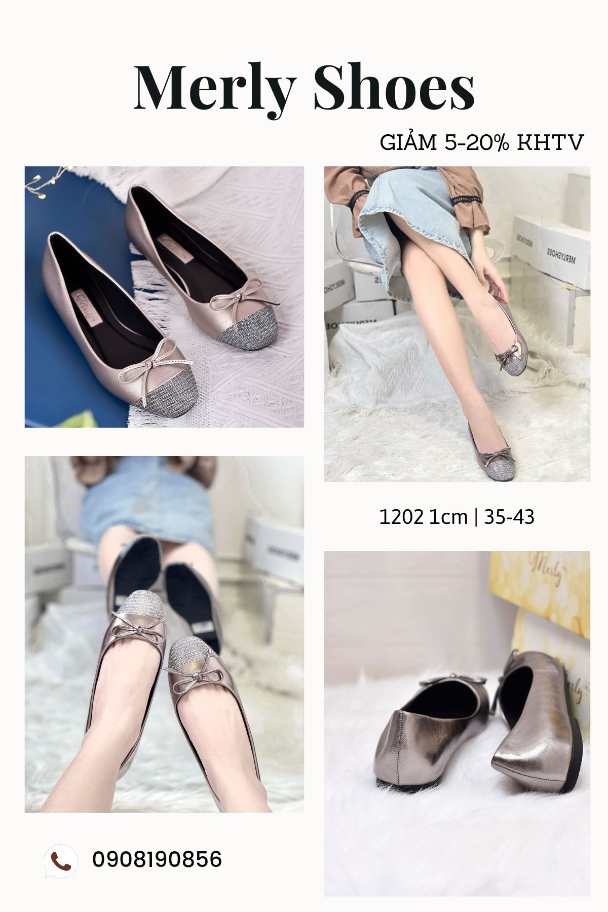 Giày - Giày búp bê nữ màu chì mũi vuông nơ. Có size từ 35 tới 43 . Chị ...