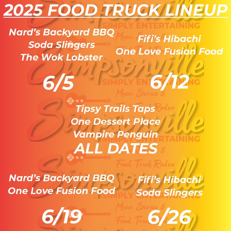 Simpsonville - 🚛2025 Food Truck Lineup 🐽Nard's Backyard BBQ 🥤Soda ...