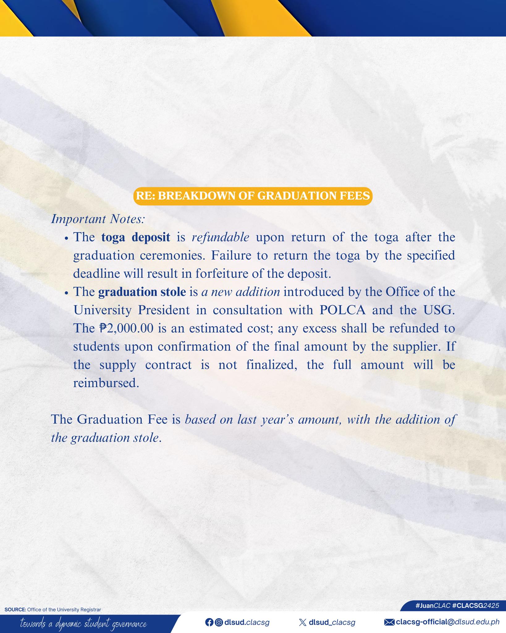 As clarified by the Office of the University Registrar, please be ...