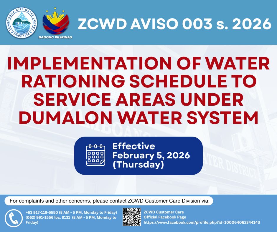 Zamboanga - ZCWD AVISO 003 s. 2026 WHAT: IMPLEMENTATION OF WATER ...