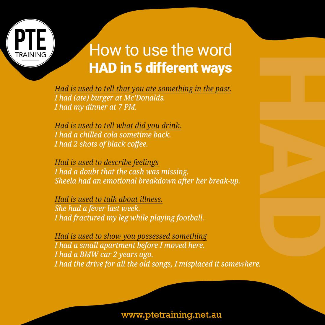 PTE Training - How to use the word HAD in 5 different...
