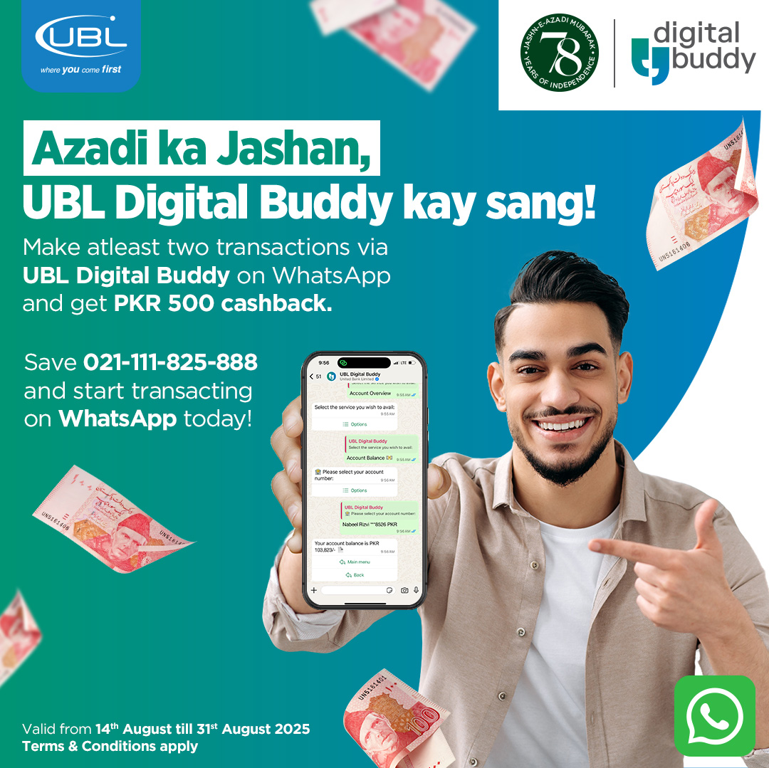 UBL - Limited-time Azadi offer! Get PKR 500 cashback when you make at ...