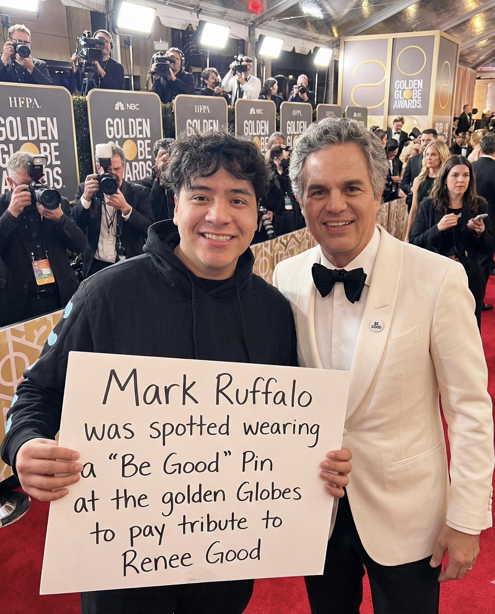 Arnie - People are talking about Mark Ruffalos Be Good Pin he wore ...