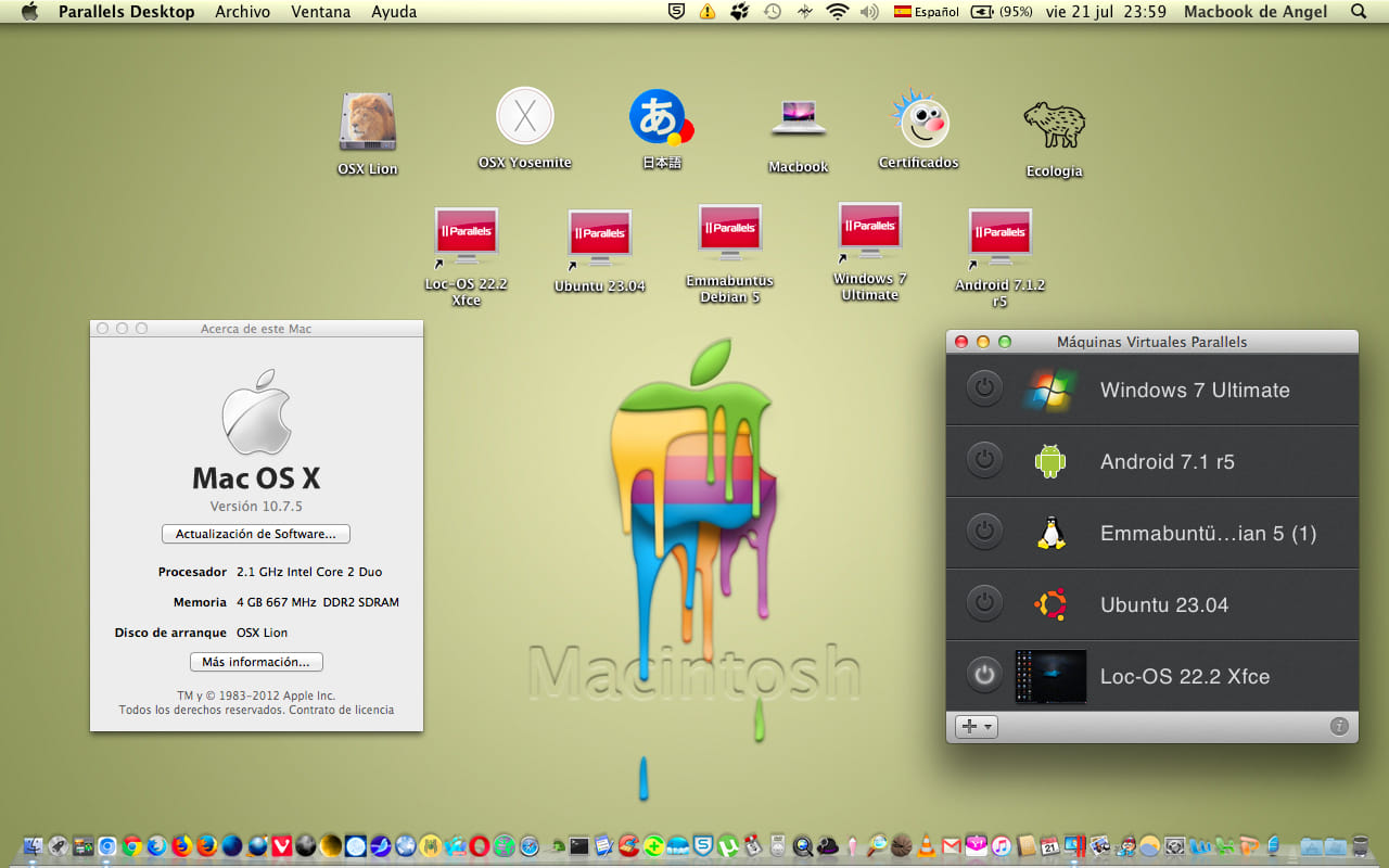 Early 2008 MacBook runs OSX Lion, Yosemite, Linux, Android and 