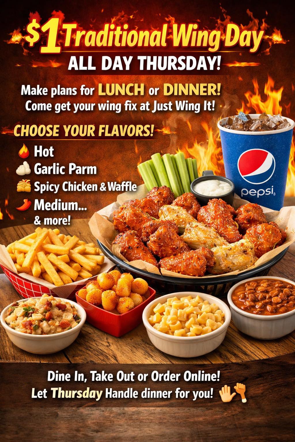 Just - 🍗🔥 Tomorrow is $1 Traditional Wing Day — ALL DAY Thursday! 🔥🍗 ...