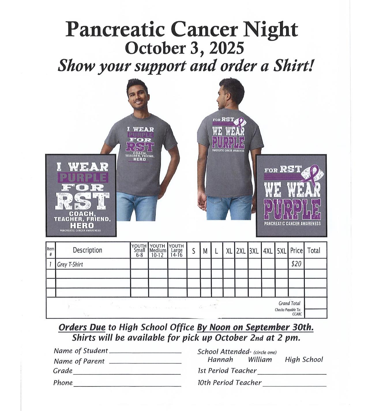 Colonel - Eagle Fans, Attached are the Pancreatic Cancer Night T-Shirt ...