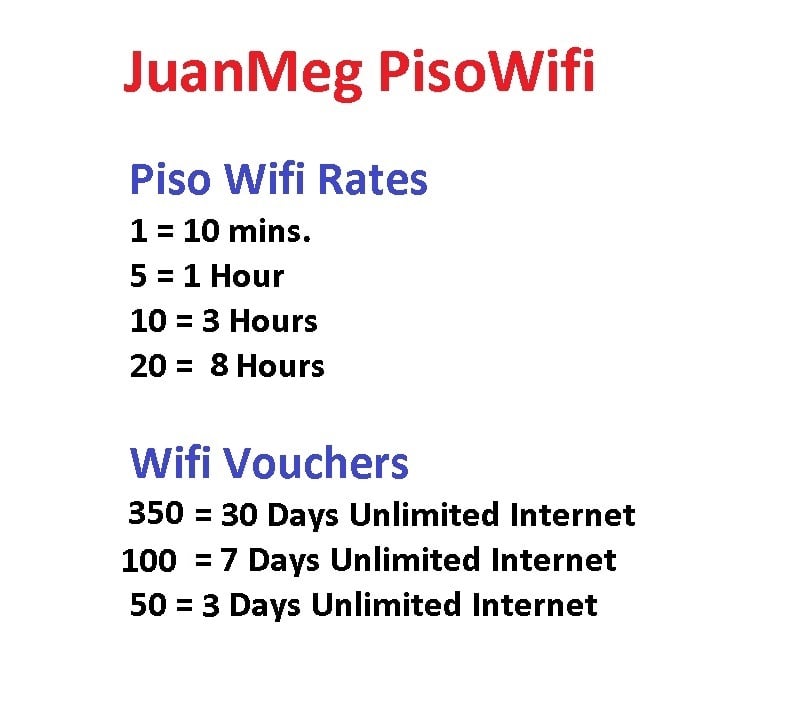 Updated Piso Wifi rates.. For Vouchers... - JuanMeg PisoWifi | Facebook