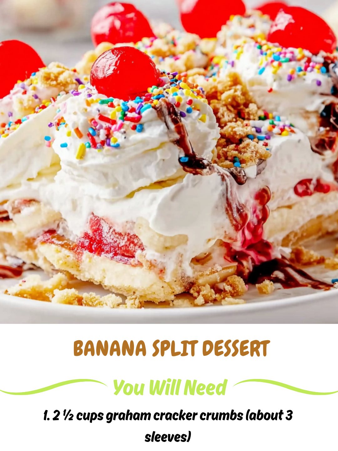 I Am - Banana Split Dessert Ingredients: 1. 2 ½ cups graham cracker ...