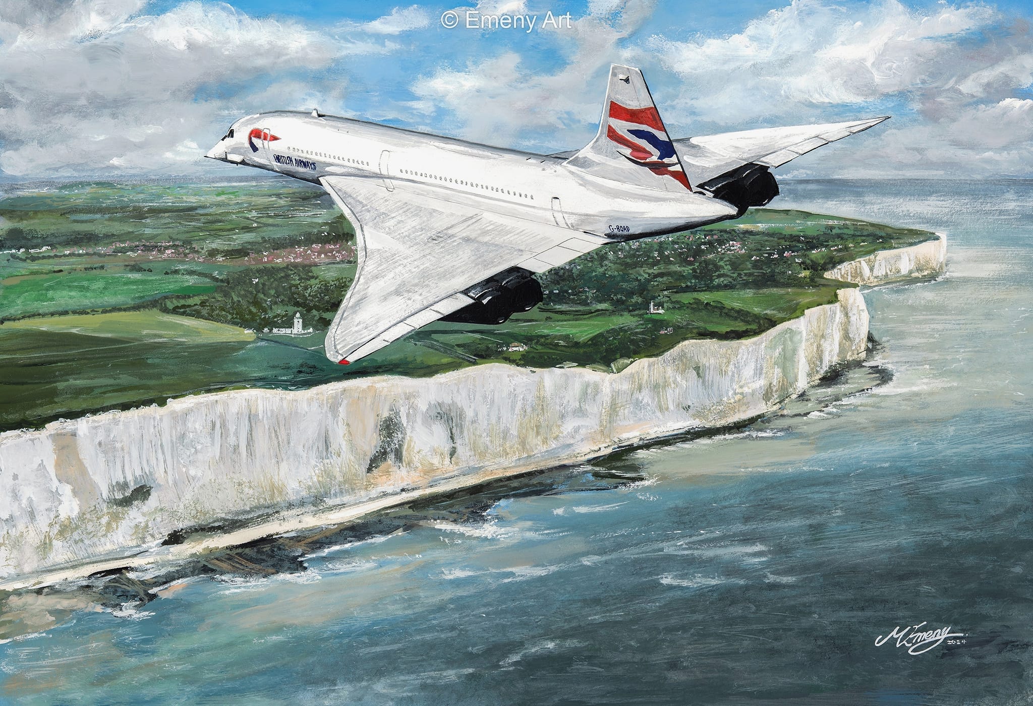 Concorde flying over the Isle of Wight Needles artwork