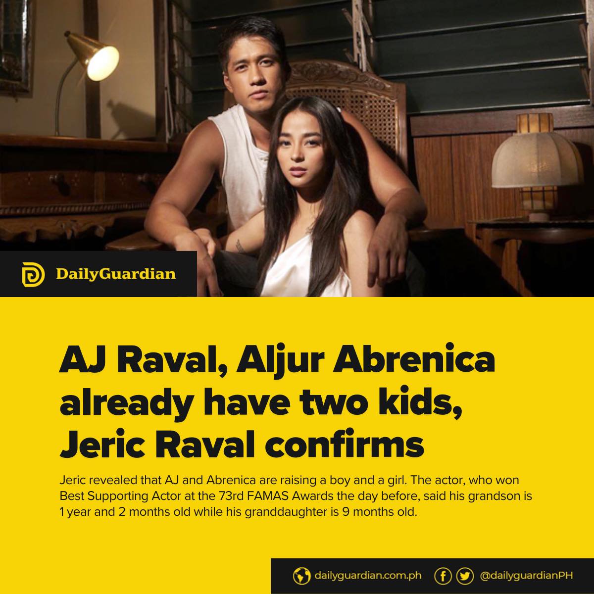 Daily - Veteran actor Jeric Raval has confirmed that his daughter AJ ...