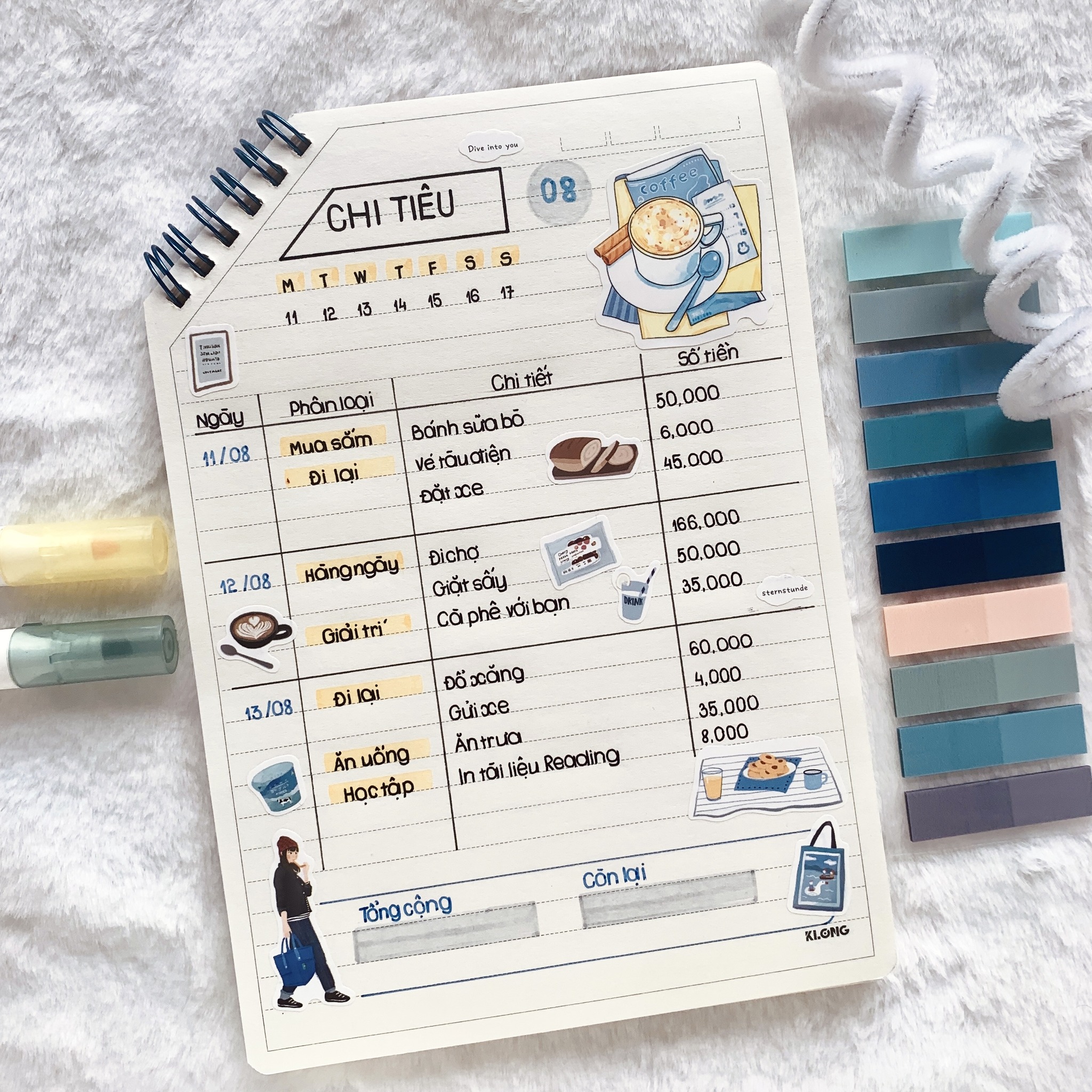 KLONG - GỢI Ý LÀM LAYOUT THEO DÕI CHI TIÊU TRÊN SỔ LÒ XO CHÉO KLONG A5 ...
