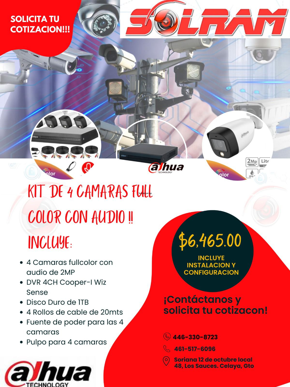Solram - Kit Full Color con audio de 2 megapíxeles, incluye instalación ...