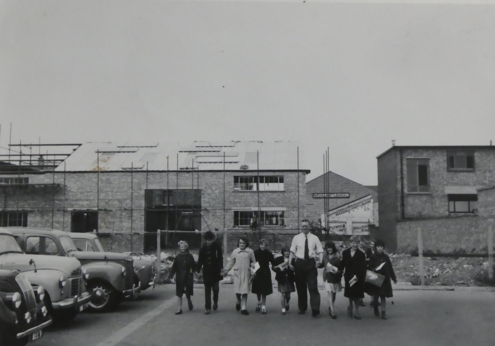 Grimsby - Children from Carnforth School walking across a car park in ...