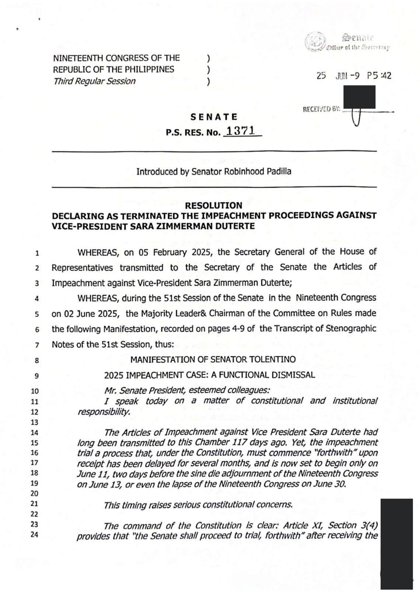 News5 - SENATE RESO PARA IPA-DISMISS ANG IMPEACHMENT Pormal nang ...