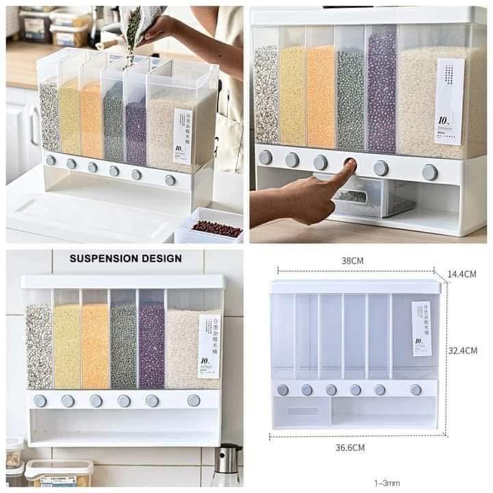 BD - 10L Wall Mounted Separate Rice Bucket Cereal Dispenser Moisture ...