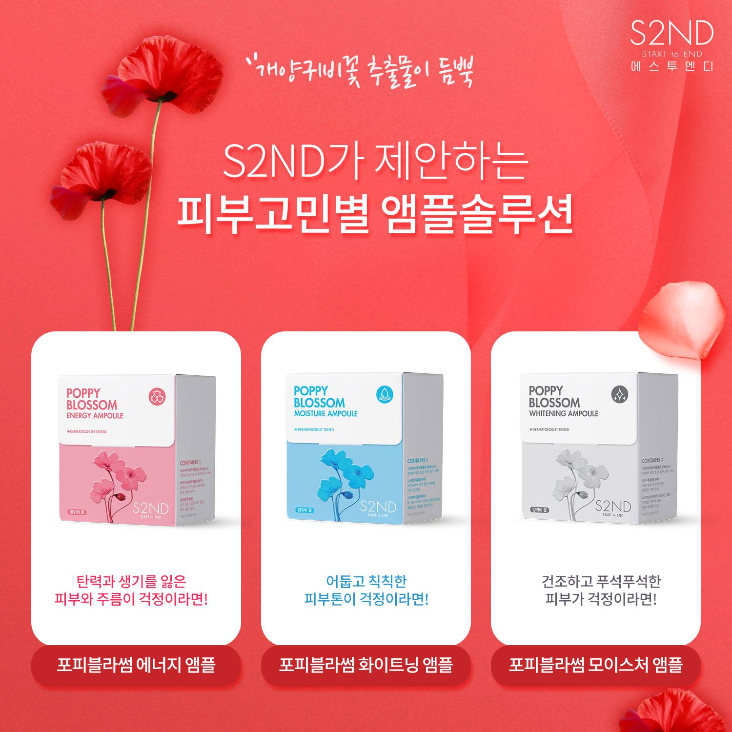 에스투엔디 S2ND - S2ND가 제안하는 피부고민별 앰플솔루션! 지금 바로 확인하고 포피블라썸 앰플...