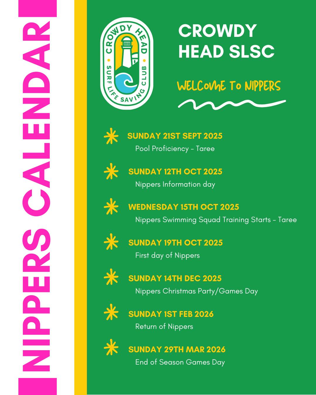 🤍💚🖤 NIPPER SEASON IS... - Crowdy Head Surf Life Saving Club | Facebook
