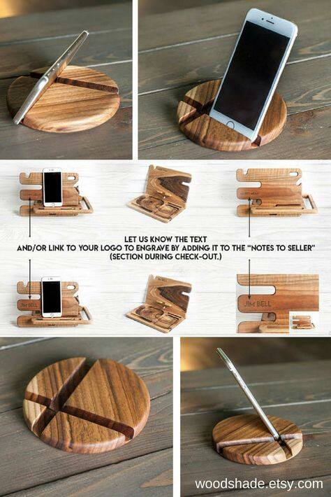 Support de téléphone en bois, support de téléphone de bureau, Support de téléphone de bureau portable en bois, Support de bureau pour tablette avec trou de chargement, support pour téléphone portable