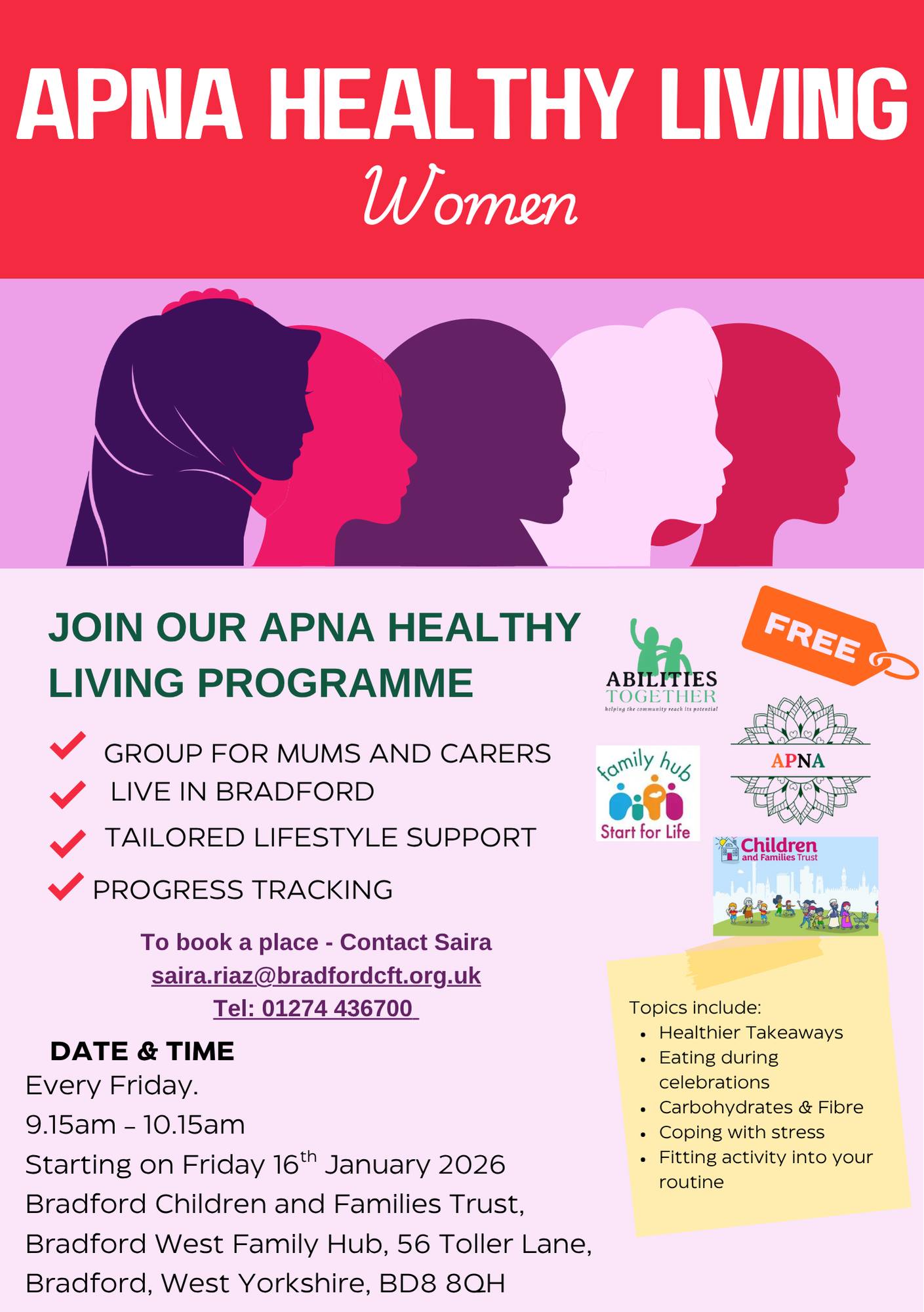 Bradford - Apna Healthy Living is coming to Farcliffe Family Hub in ...