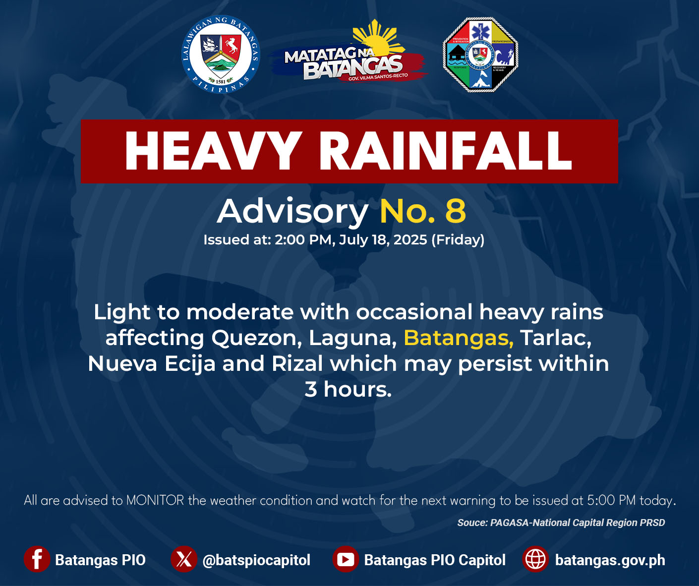 Batangas - 𝗛𝗘𝗔𝗩𝗬 𝗥𝗔𝗜𝗡𝗙𝗔𝗟𝗟 | 𝘈𝘥𝘷𝘪𝘴𝘰𝘳𝘺 𝘕𝘰. 8 Weather System: Southwest ...