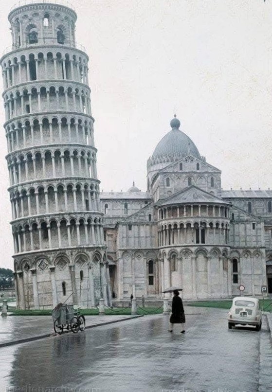 Pisa, Tuscany seen on a rainy spring day back in 1968