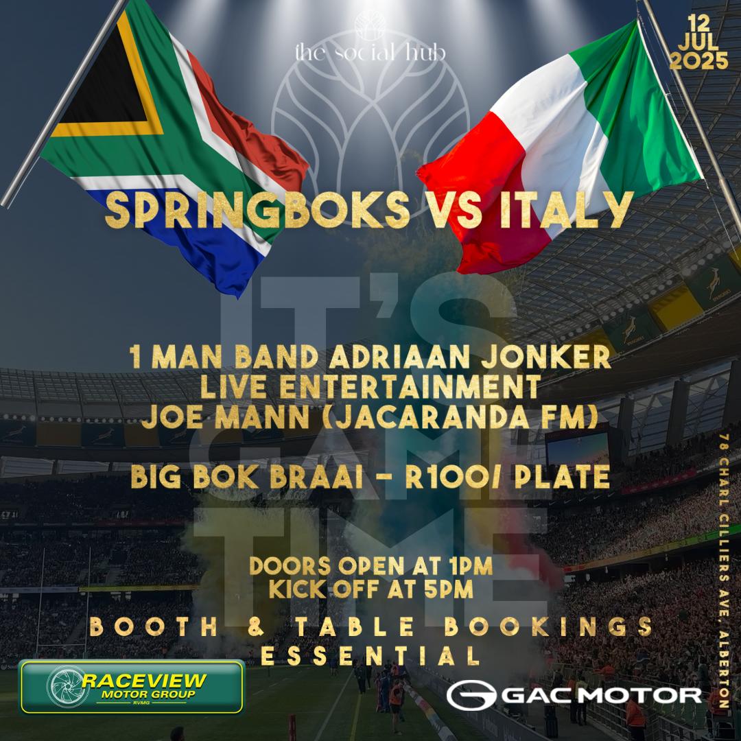 Raceview - 🇿🇦🔥 Big Bok Braai & Rugby Vibes! | Springboks vs Italy – 12 ...