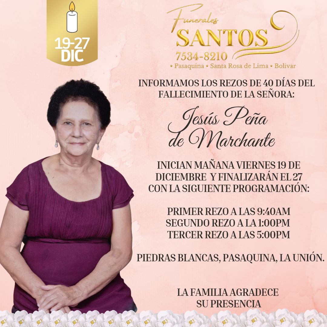 Funerales - Informamos los rezos de 40 días por el sensible ...