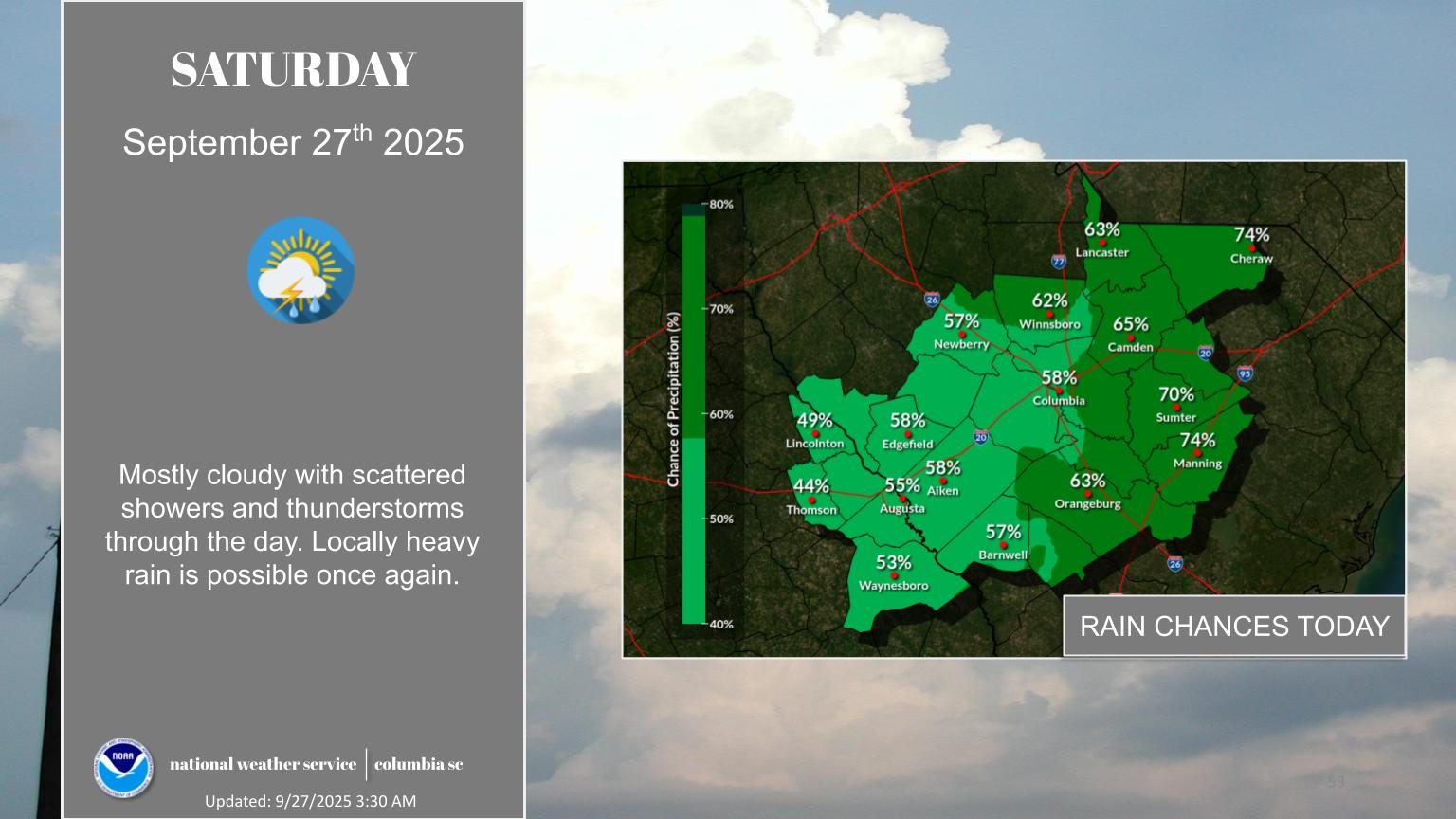 US - Another day of scattered showers and storms expected today with ...