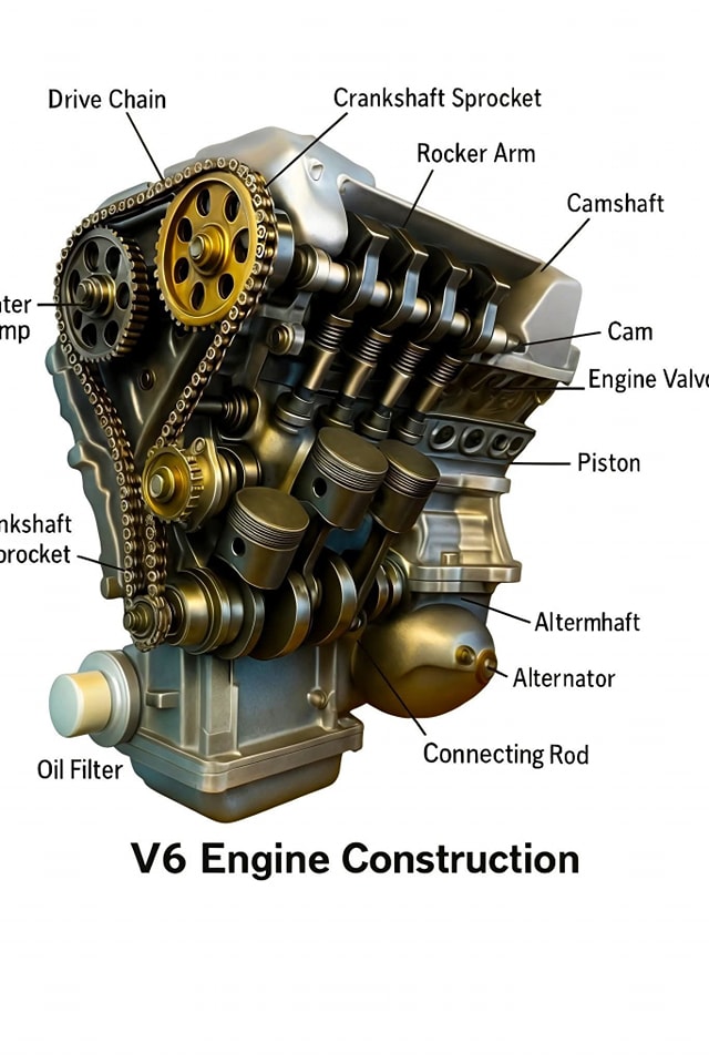 How - The image provided shows a V6 engine. A V6 engine is an internal ...